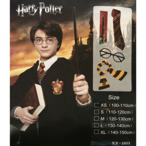 لباس اورجینال هری پاتر همراه با عینک و کراوات و شال گردن و چوب دستی مناسب سایز های L.s.m